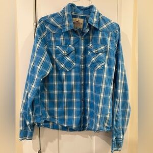 Hollister Teal Checkered Long Sleeve Shirt